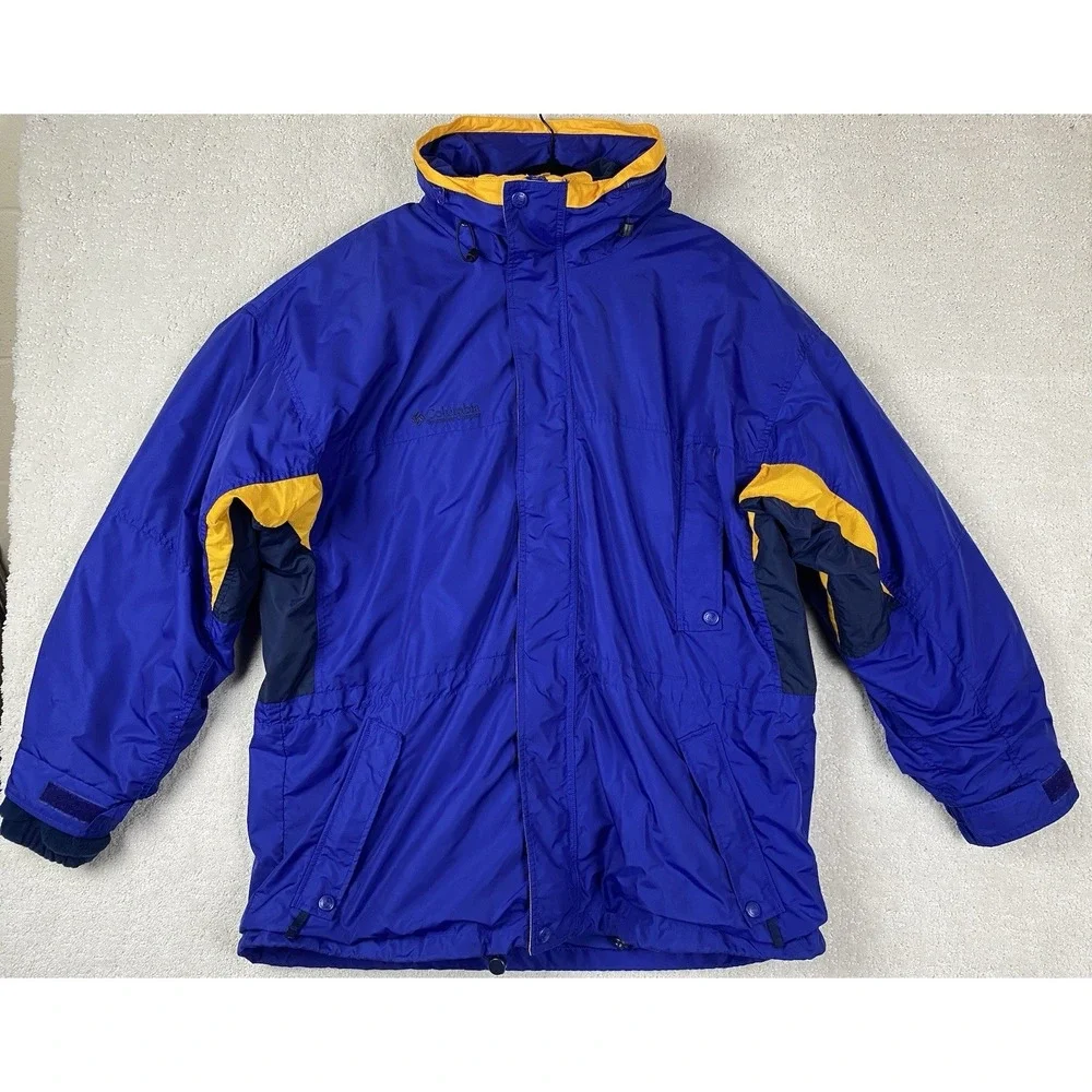 Vintage Columbia 3 in 1 Jacket Mens XL Blue Orange Fleece Interchange Hooded 90s